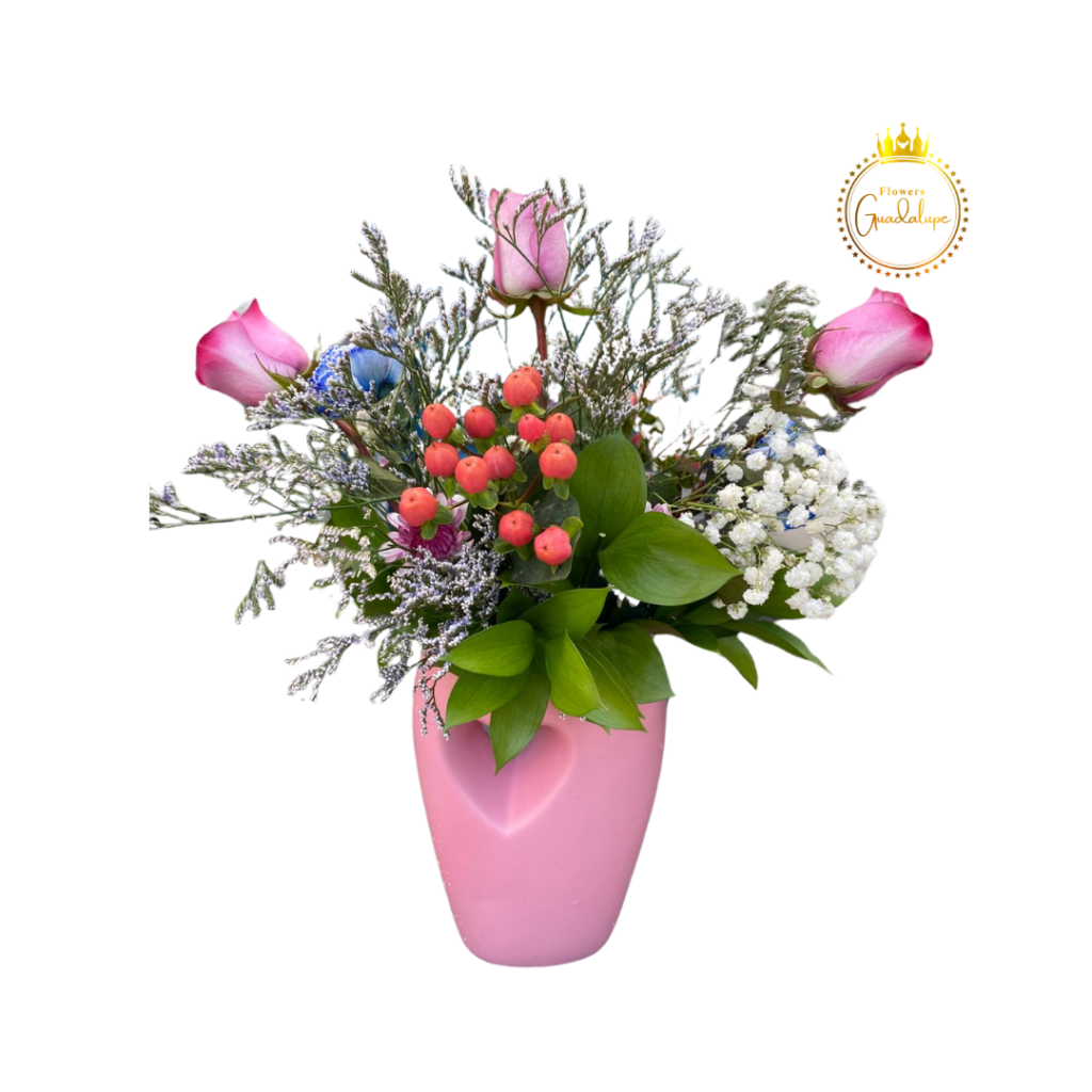 Romantic Flower Arrangement in Pink Vase